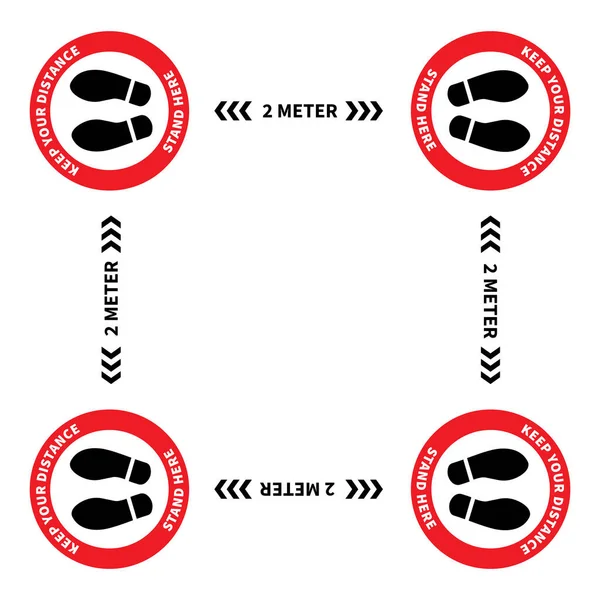 Distanciamiento Social Signo Huella Mantenga Distancia Metros Protección Contra Epidemia — Vector de stock