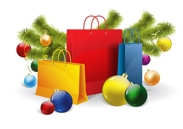 Sacos de compras de Natal em branco. Vetor — Vetor de Stock