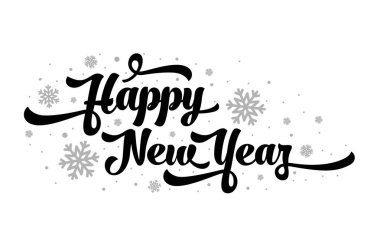 Beyaz arka plan üzerinde vektör metin. Davet ve tebrik kartı, baskılar ve afiş için mutlu yeni yıl yazı. Kaligrafi tasarım