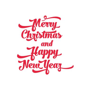Beyaz bir arka plan üzerinde kırmızı metin. Neşeli Noel ve mutlu yeni yıl harflerle davet ve tebrik kartı, baskılar ve posterler için. Kaligrafi tasarım