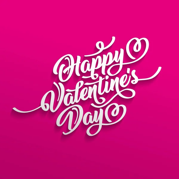 Happy Valentine s Day hand drawn brush lettering with shadow, isolated on crimson background. Perfect for holiday flat design. Vector illustration. — Stock Vector