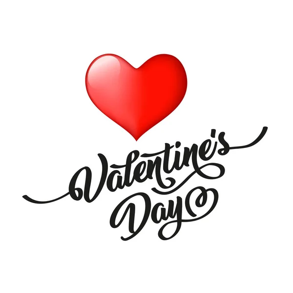 Valentine s day hand drawn black lettering and heart., isolated on white background. Perfect for holiday flat design. Vector illustration. — Stock Vector