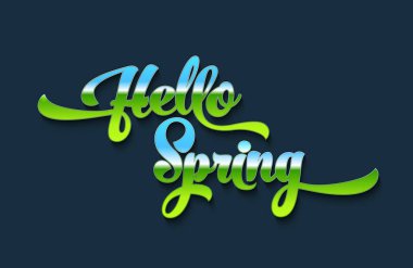 Mavi bir arka plan bahar stilize kaligrafi kitabe Merhaba. Bahar tasarımı, kartları, davetiyeleri, posterler için şablon.