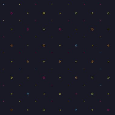 Bir güzel yapılan Dikişsiz basit geometrik spacelike desen doğru konumlandırılmış geometrik şekillerle. Düşük yoğunluklu. Siyah bir arka plan üzerinde.