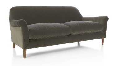 Kahverengi iki koltuk, izole edilmiş, beyaz arka plan. Koltuk sandalyesi kanepede, açık bej kumaş kumaş Tufted Kulübü Sandalyesi, Stil Salon Koltuğu 