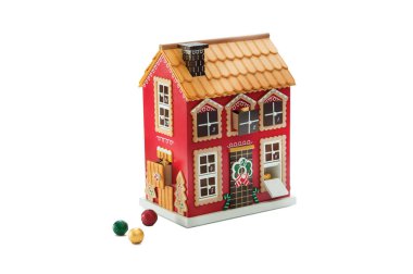 Zencefilli Kek Evi Advent Takvimi, izole edilmiş beyaz arka plan, elle boyanmış zencefilli kurabiye ev fikirleri.