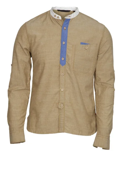 Brown linen shirt for men with long sleeve isolated.