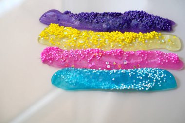 How to make fluffy slime at home, close up view.  clipart