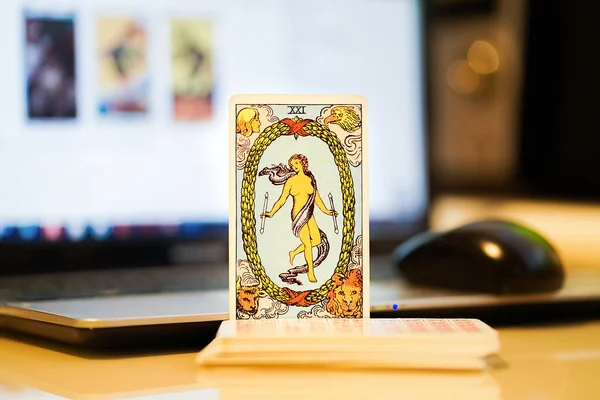 Defocused illustrative editorial tarot cards. — Stock Photo, Image