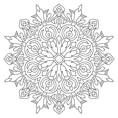 Beyaz arka plan üzerinde dairesel simetrik mandala. Çizimi