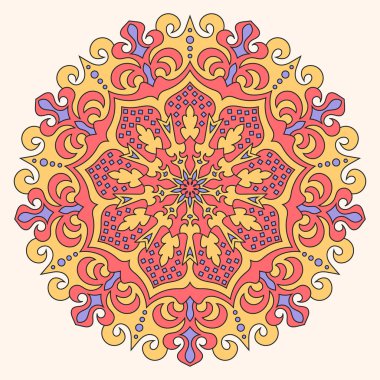 Renk mandala vektör etnik desen, simetrik yuvarlak