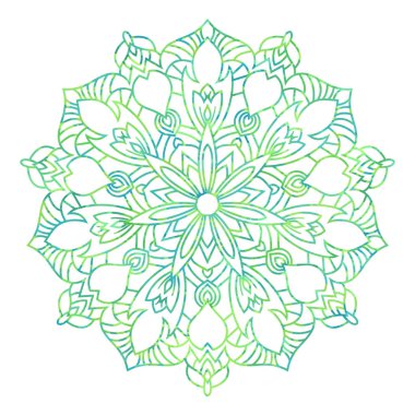 Simetrik yuvarlak yeşil mandala etnik desen