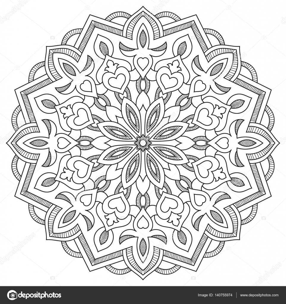 Bloemen Mandala Met Hart Kleurplaat Voor Stockvector Ladika888