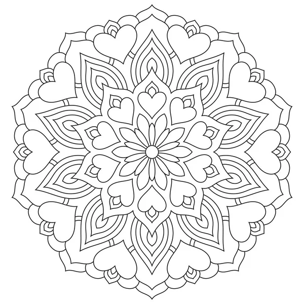 Çiçek mandala yürekleri. Sevgililer için boyama sayfası