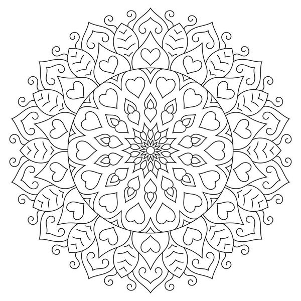 Bloemen mandala met hart. Kleurplaat voor — Stockvector