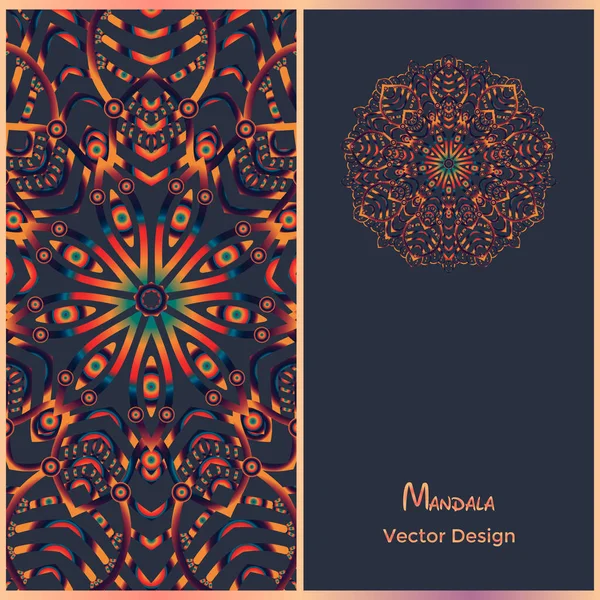 Brožura šablony s etnickým vzorem. Vizitka mandala — Stockový vektor