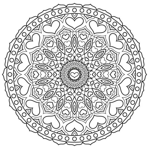 Mandala boyama kitabı sayfası için yürekleri. Daire simetrik