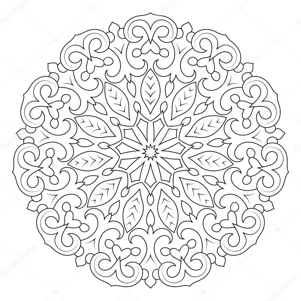 Circular geometric ornament. Round outline Mandala for