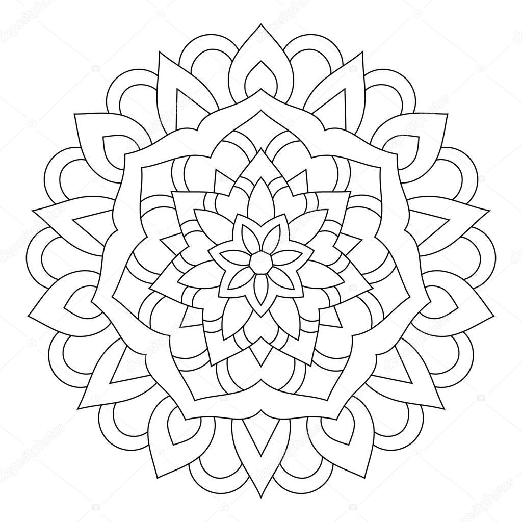Circular geometric ornament. Round outline Mandala for