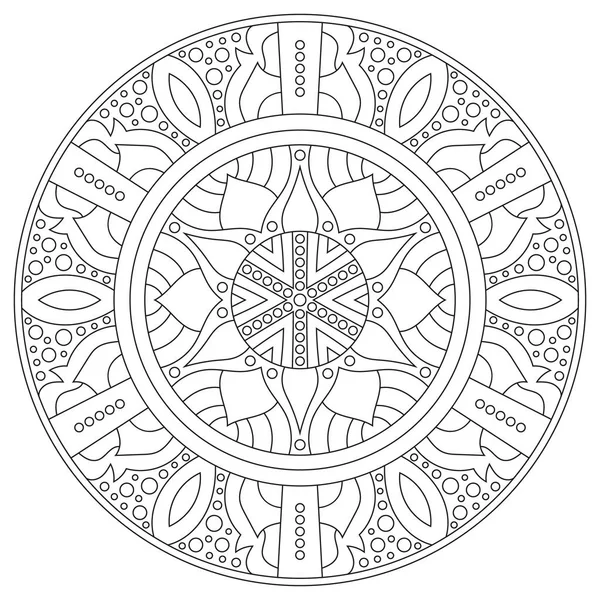 Dairesel geometrik süsleme. Kitap sayfa boyama için yuvarlak anahat Mandala