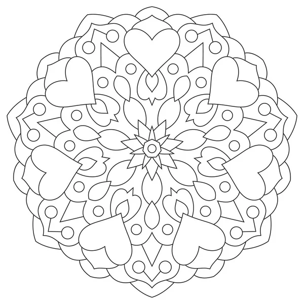 Çiçek mandala yürekleri. Sevgililer günü için boyama sayfası.