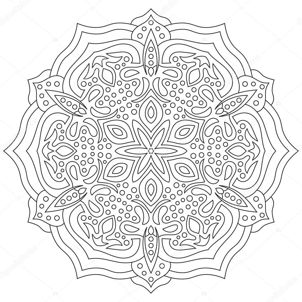 Circular geometric ornament. Round outline Mandala for