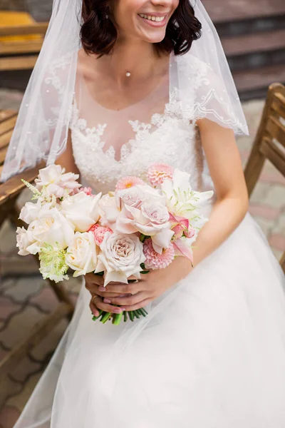 Bridal Bouquet Beautiful Wedding Dress — Stock Photo, Image