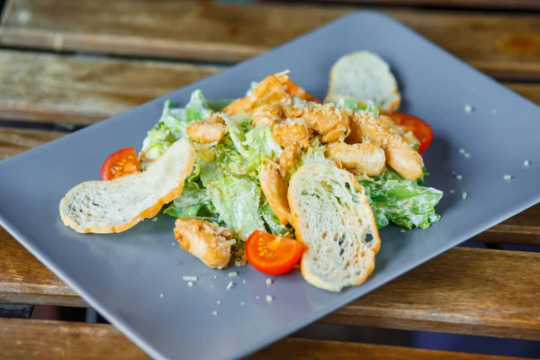 Fresh Healthy Caesar Salad Plate Horizontal Photo — Stock Photo, Image
