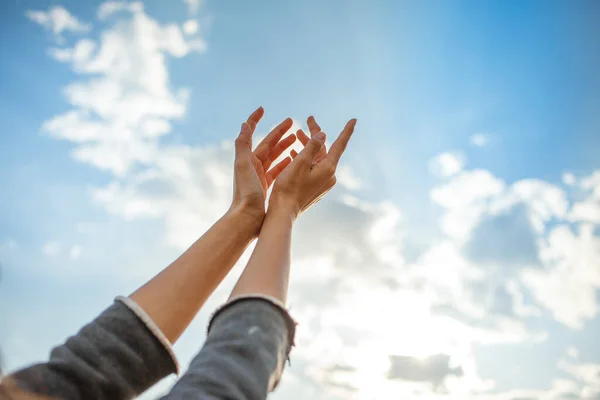 Human Hands Open Palm Up On Sky Background Peace Love Stock Photo Human Hands Open Palm Up On Sky Background Peace Love Stock Photo