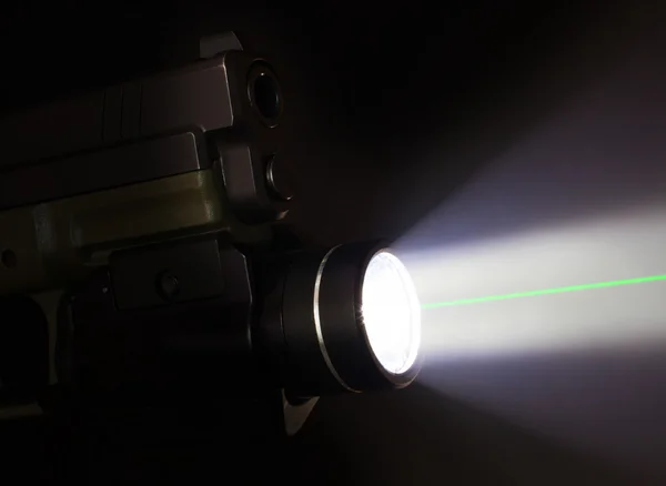 Handgun with a flashlight and laser — Stock Photo, Image