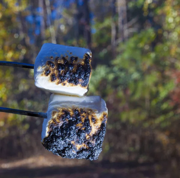 Marshmallow-Leckerbissen beim Zelten — Stockfoto