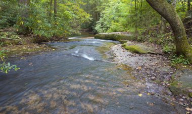 Kaya boyunca akan geniş bir dere.