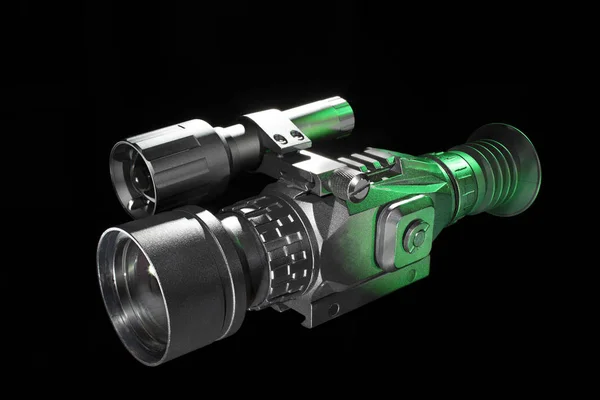 Riflescope usado à noite com destaques verdes — Fotografia de Stock