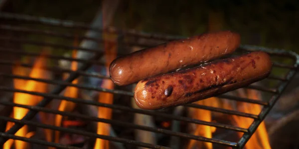 Hot Dogs auf dem Campinggrill — Stockfoto