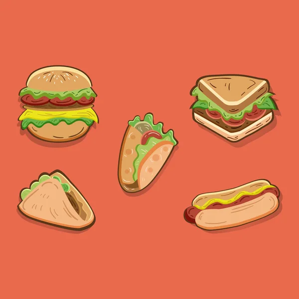 Collection Junk Foods Vector — Stock Vector