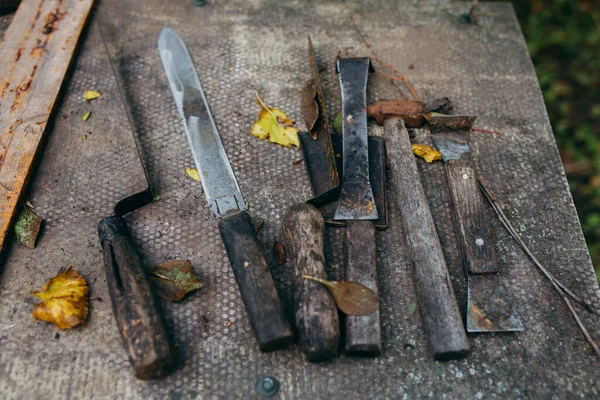 Tools for beekeeping. A bunch of instruments.Outdoors