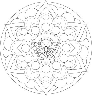 bir kelebek ile yuvarlak çiçek desenli