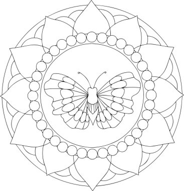 bir kelebek ile yuvarlak çiçek desenli