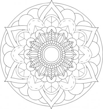 siyah ve beyaz online sanat. Geometrik yuvarlak çiçek süsleme