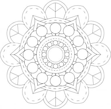 siyah ve beyaz online sanat. Geometrik yuvarlak çiçek süsleme