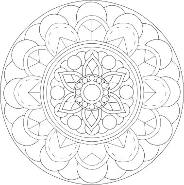 siyah ve beyaz online sanat. Geometrik yuvarlak çiçek süsleme