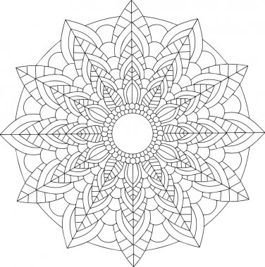 siyah ve beyaz online sanat. Geometrik yuvarlak çiçek süsleme