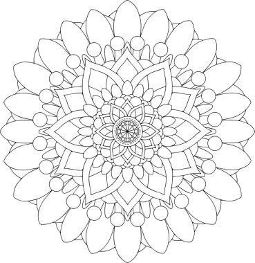 siyah ve beyaz online sanat. Geometrik yuvarlak çiçek süsleme