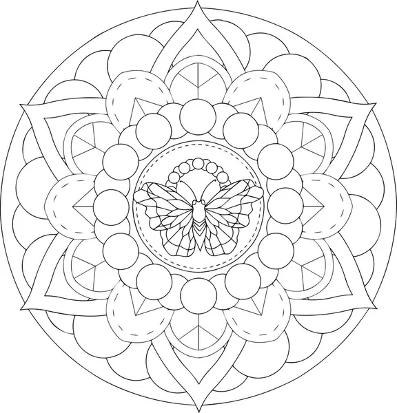 Круглый цветочный узор с бабочкой — стоковый вектор