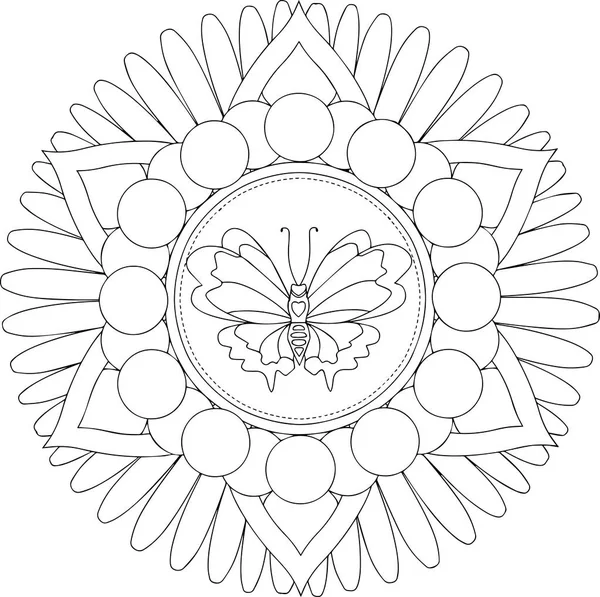 Motif floral rond avec un papillon — Image vectorielle