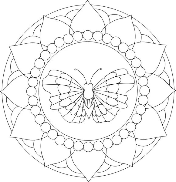 bir kelebek ile yuvarlak çiçek desenli