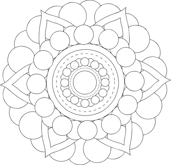 Arte en línea en blanco y negro. Ornamento floral redondo geométrico — Vector de stock