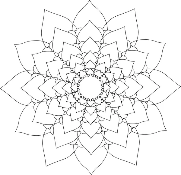 Arte en línea en blanco y negro. Ornamento floral redondo geométrico — Vector de stock