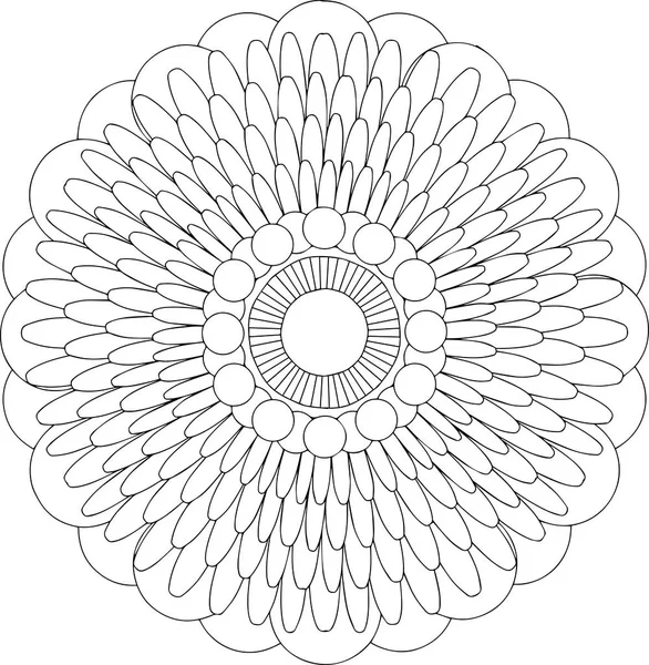 Svarta och vita online konst. Geometriska runda blommiga prydnad — Stock vektor