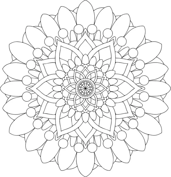 Черно-белое онлайн-искусство. Геометрический круглый цветочный орнамент — стоковый вектор